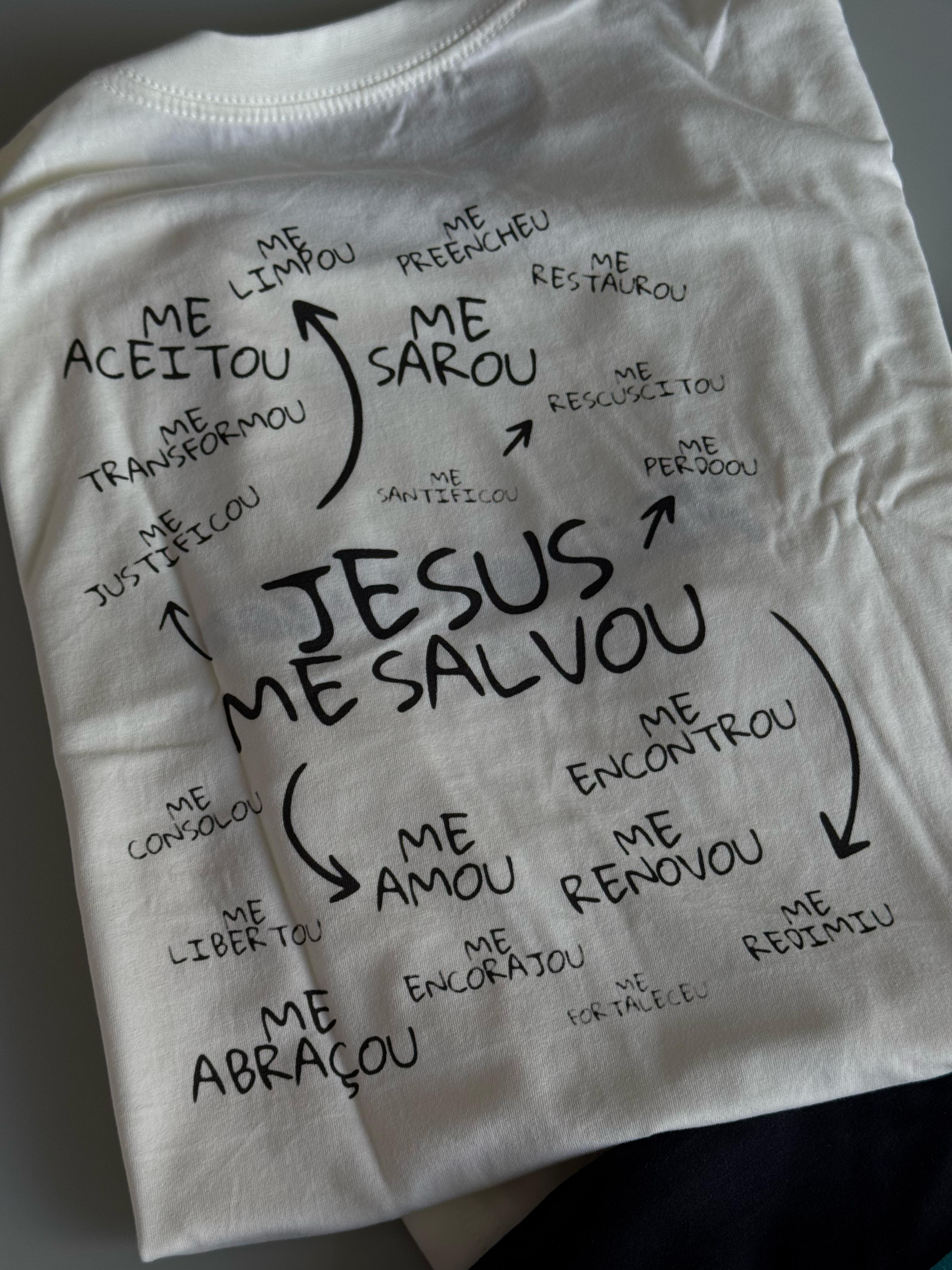 Camiseta Oversized Off white Jesus me salvou