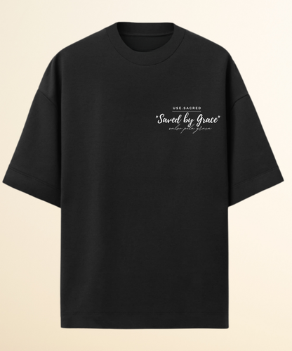 Camiseta Oversized Cristã Feminina Saved by Grace – Algodão Premium
