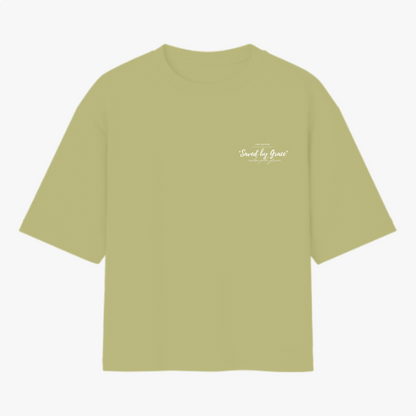 Camiseta Oversized Cristã Feminina Saved by Grace – Algodão Premium