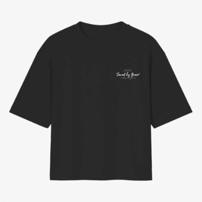 Camiseta Oversized Cristã Feminina Saved by Grace – Algodão Premium