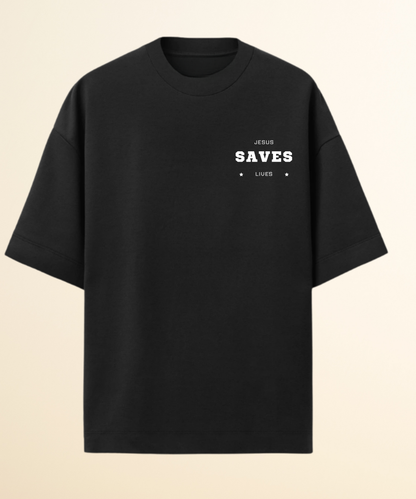 Camiseta oversized cristã preta Jesus Saves feminina - Use Sacred